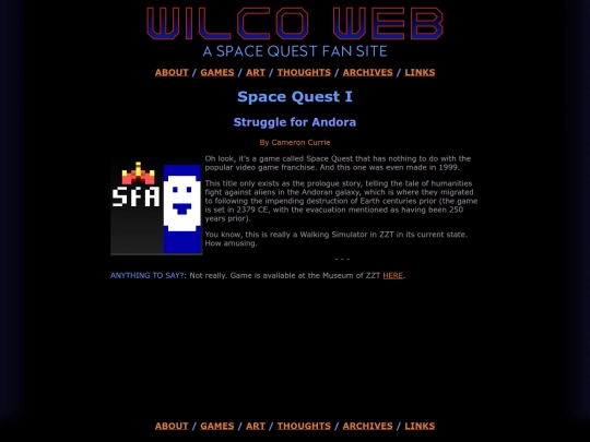 wilcoweb/games/zzt-sfa screenshot