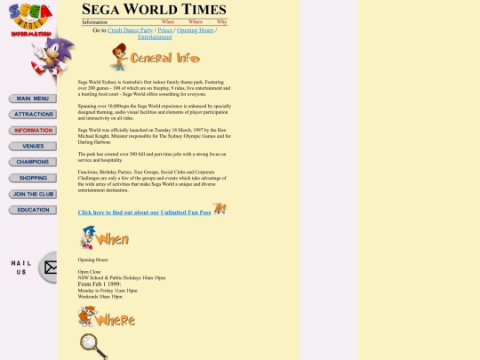 Segaworld_Sydney/Information/Sega World General Information screenshot