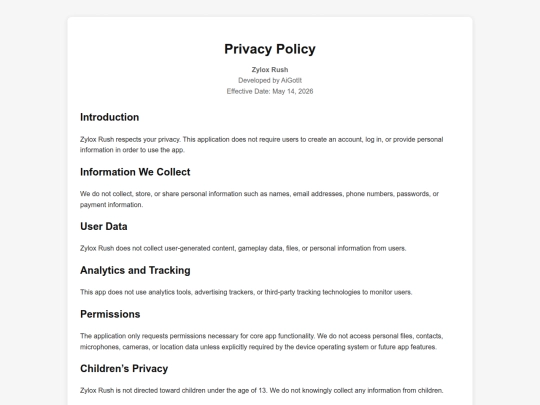 zylox_rush_privacy_policy screenshot