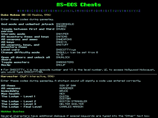 cheats/dos screenshot