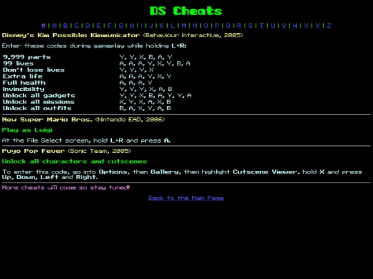 cheats/ds screenshot