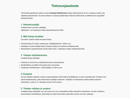 tietosuojaseloste screenshot