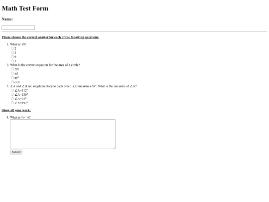 Documents/Math Test Form Assignment screenshot