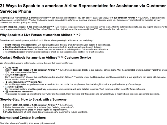  Assistance via Customer/𝟐𝟙 Ways to Speak to a american Airline Representative for Assistance via Customer Services Phone screenshot