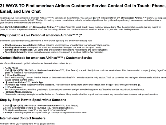 airlineshub/ways-to-find-american-airlines-customer-service-contact-get-in-touch-phone-email-and-live-chat screenshot