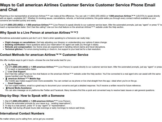 traveltask/Ways to Call american Airlines Customer Service Customer Service Phone Email and Chat  screenshot