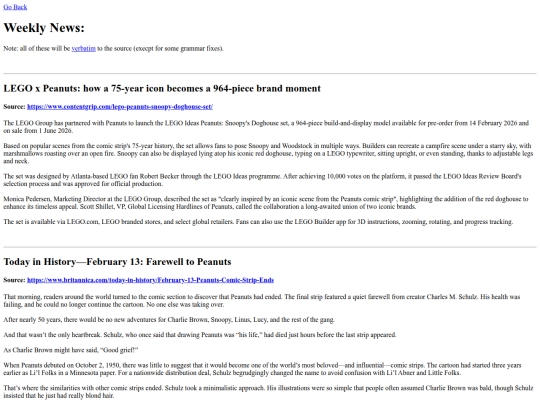 ThePeanutsNewspaper/MAINPAGE/weeklynews screenshot