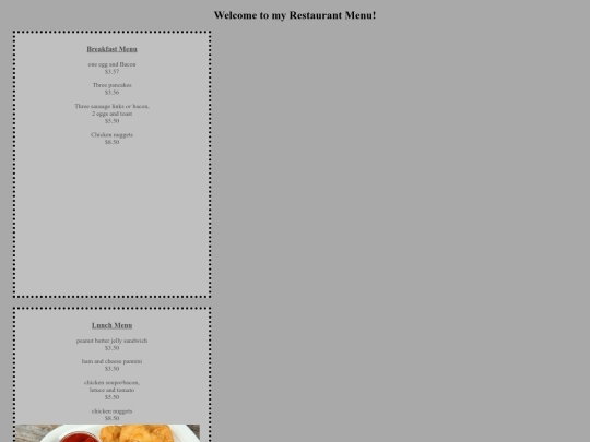food-menu screenshot