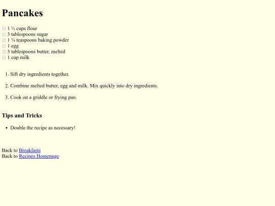 recipes/breakfasts/pancakes screenshot