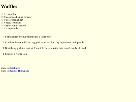 recipes/breakfasts/waffles screenshot