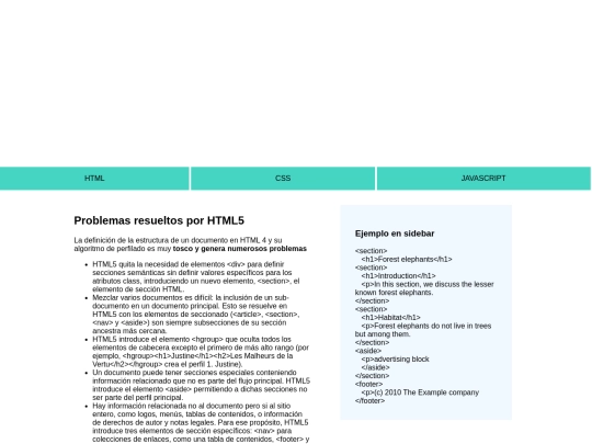Secciones y líneas generales de un documento HTML5 screenshot