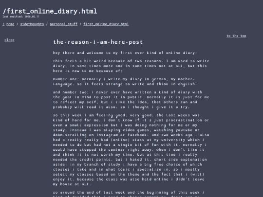 home/sidethoughts/personal_stuff/first_online_diary screenshot