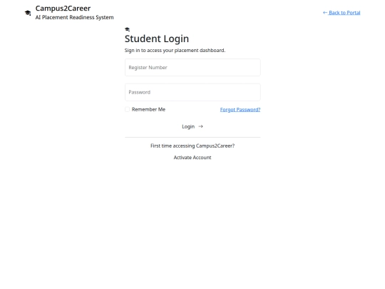 placement /student-login screenshot