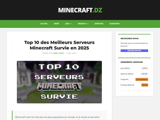 minecraft.dz/articles/top-10-des-meilleurs-serveurs-minecraft-en-2025 screenshot