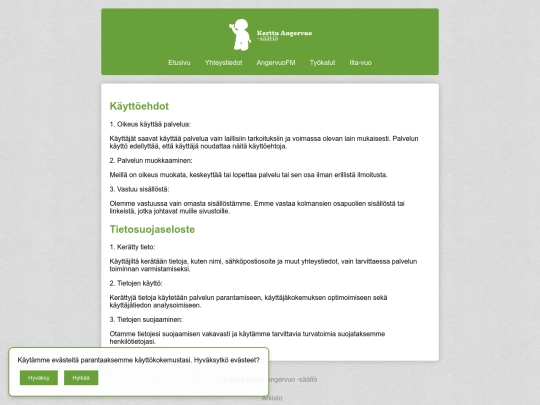 kayttoehdotjatietosuojaselostekerttuangervuonsaaionpalveluille screenshot