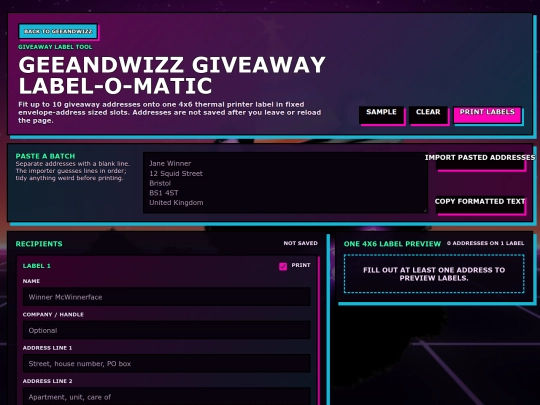 GiveawayAddressLabels screenshot