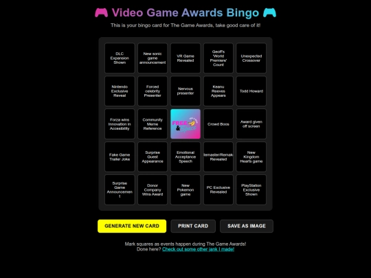 VideoGameAwardsBingo screenshot