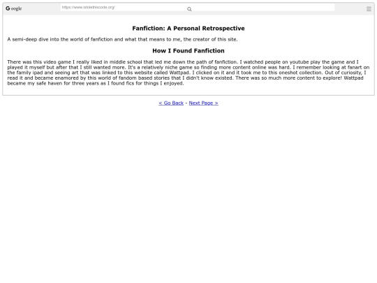 Fanfic-site screenshot