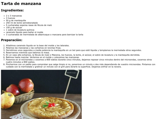 Recetario/tarta screenshot