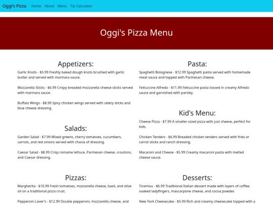 Oggi's Pizza/menu screenshot