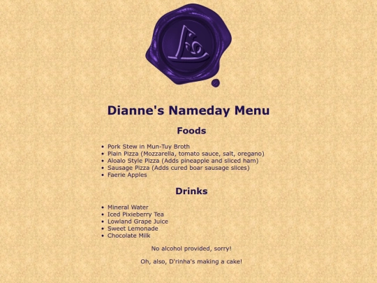 ocs/dianne/nameday-menu screenshot
