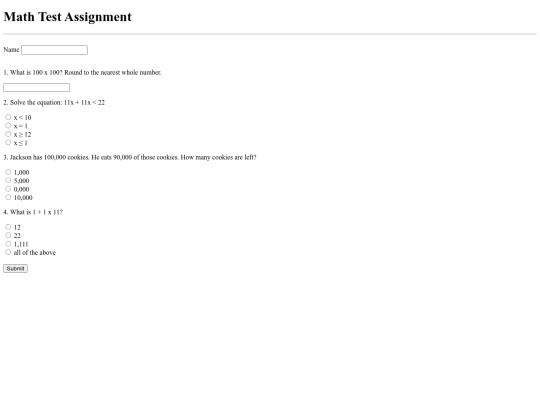 mathtestform screenshot