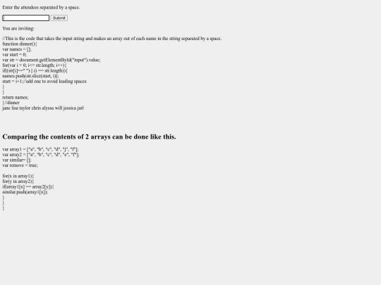 js/dinner screenshot