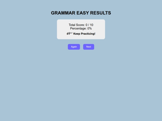 GRAMMAREASYDIFFICULTYFINALSCORE screenshot