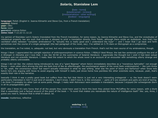 reviews/solaris screenshot