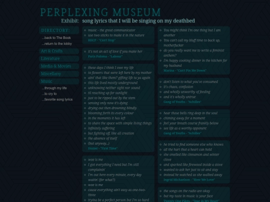 museum/music/favoritelyrics screenshot