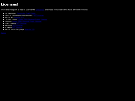 licenses screenshot