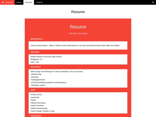 profilo/resume screenshot