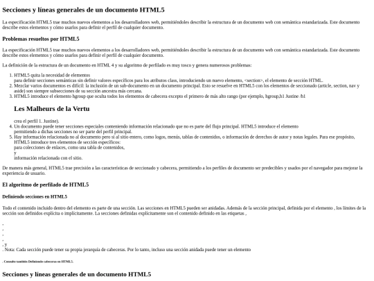 Secciones y líneas generales de un documento HTML5 screenshot
