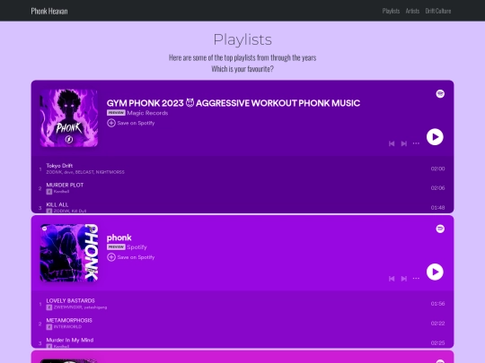 Phonk Website/Playlists screenshot