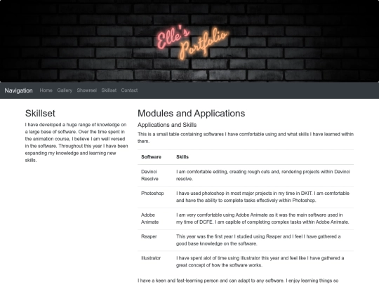 Website/skillset screenshot