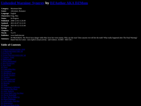 fanfiction/UnheededWarningSynergyDZMom screenshot