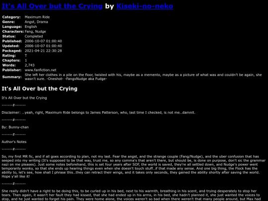fanfiction2/ItsAllOverKisekinoneko screenshot
