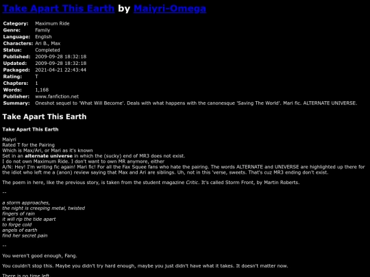 fanfiction3/TakeApartThisEarthMaiyriOmega screenshot