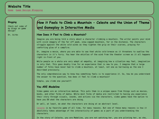 blogs/How it Feels to Climb a Mountain - Celeste and the Union of Theme and Gameplay in Interactive Media screenshot