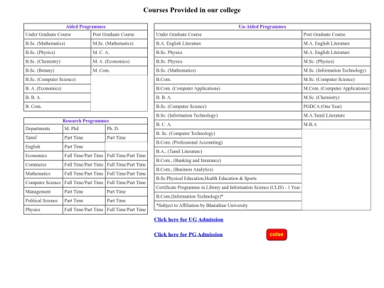 courses screenshot
