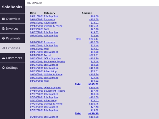 expenses screenshot