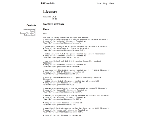 blog/licenses screenshot