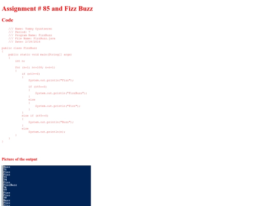 intro/ForLoops/85/FizzBuzz screenshot