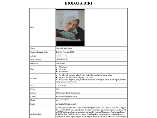 BIODATA DIRI NOVITA screenshot