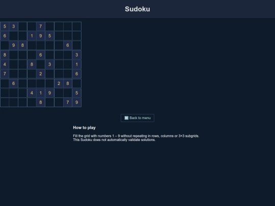 games/sudoku screenshot