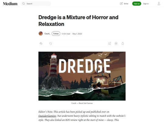 blog/reviewing-dredge-a2ab2fe057d2 screenshot