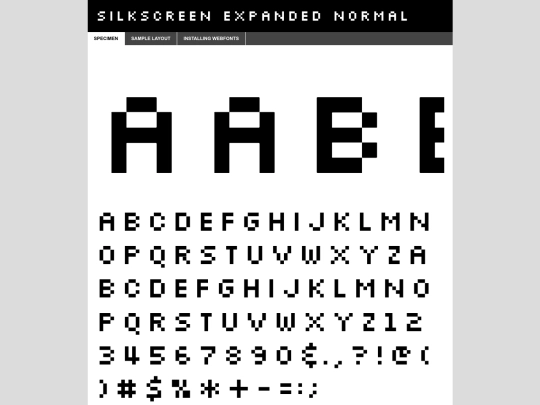 Silkscreen-fontfacekit/web fonts/silkscreenexpanded_normal_macroman/slkscre-demo screenshot