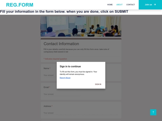 registration screenshot
