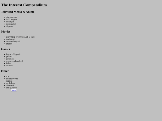 comprehensivelistofinterests screenshot