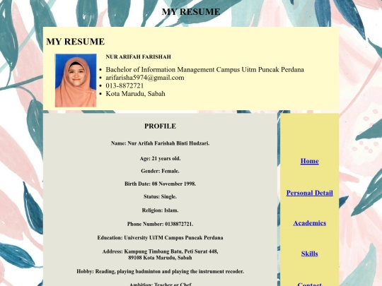 personal details screenshot
